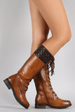 Quilted Lace Up Combat Knee High Boots