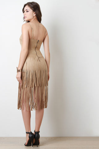 Faux Suede Fringe Skirt Mini Dress