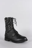 Round Toe Lace Up Combat Mid Calf Boots