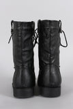 Round Toe Lace Up Combat Mid Calf Boots