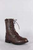 Round Toe Lace Up Combat Mid Calf Boots