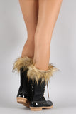 Faux Fur Cuff Lace Up Duck Mid Calf Boots