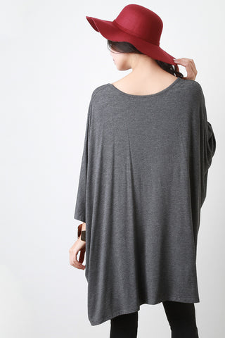 Oversized Drape Dolman Sleeves High Low Top