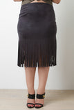 Vegan Suede Fringe Midi Skirt