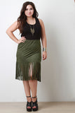 Vegan Suede Fringe Midi Skirt