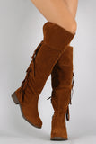 Suede Back Layered Fringe Riding Knee High Boots