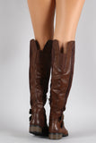 Double Buckle Suede Contrast Riding Knee High Boots