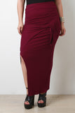 Rib Knit Tied Sash Maxi Skirt