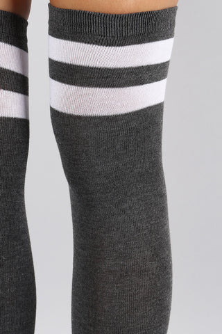 Double Stripe Thigh High Socks
