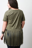 Short Sleeve Suede Fringe Hem Top