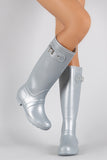 Bamboo Buckled Round Toe Knee High Jelly Rain Boots