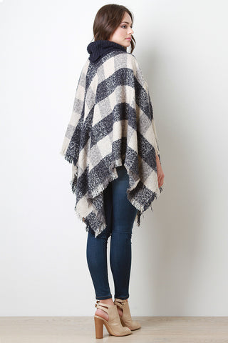 Turtleneck Plaid Poncho