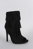 Delicious Suede Triple Layered Fringe Peep Toe Stiletto Booties