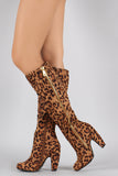 Bamboo Leopard Side Zipper Heeled Knee High Boots