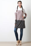 Cowl Neck Mixed Knit Sweater Dress