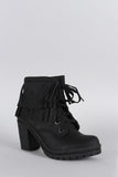 Liliana Fringe Cuff Lug Chunky Heel Work Boots