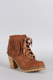 Liliana Fringe Cuff Lug Chunky Heel Work Boots