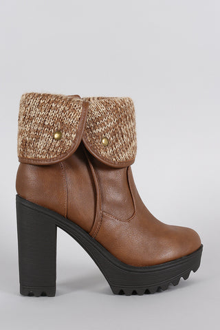 Soda Sweater Cuff Lug Sole Heeled Ankle Boots