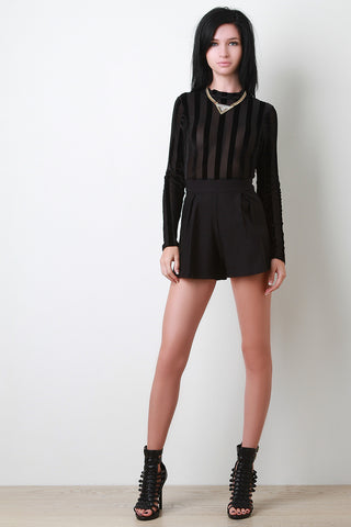 Mesh And Velveteen Striped Combo Romper