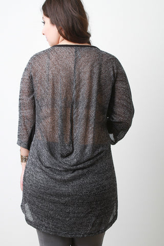 Back Contrast Loose Knit Dolman Sleeves High Low Top