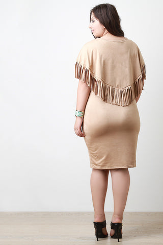 Suede Fringe Cape Dress