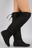 Suede Round Toe Cuff Bow Tie Over-The-Knee Flat Boots