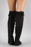 Suede Round Toe Cuff Bow Tie Over-The-Knee Flat Boots