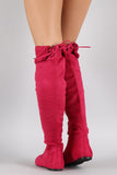 Suede Round Toe Cuff Bow Tie Over-The-Knee Flat Boots