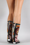 Mixed Print Round Toe Rubber Rain Boots