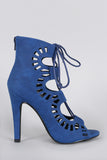 Delicious Perforated Lace Up Open Toe Heel