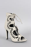 Delicious Perforated Lace Up Open Toe Heel