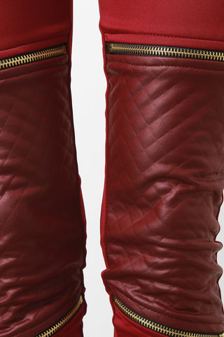 Vegan Leather Panel Zipper Leggings