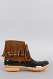 Studded Fringe Cuff Lace Up Duck Ankle Boots