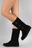 Liliana Suede Fur Trim Medallion Fringe Mid Calf Flat Boots