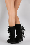 Liliana Suede Fur Trim Medallion Fringe Mid Calf Flat Boots