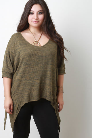 Marled Knit Sharkbite Dolman Sleeves Top