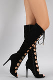 Shoe Republic LA Suede Corset Lace Up Stiletto Boots