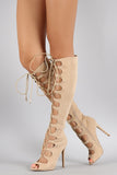 Shoe Republic LA Suede Corset Lace Up Stiletto Boots