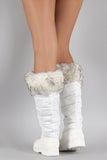 Faux Fur Cuff Lace Up Nylon Knee High Boots