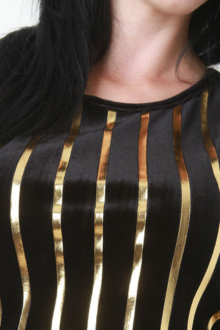 Metallic Gold Striped Velveteen Crop Top