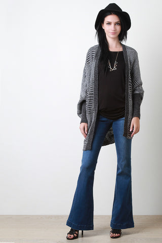 Mixed Pattern Knit Dolman Cardigan