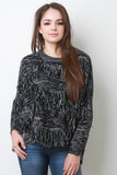 Melange Knit Fringe High-Low Sweater