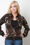 Camouflage Print Zipped Up Bomber Jacket