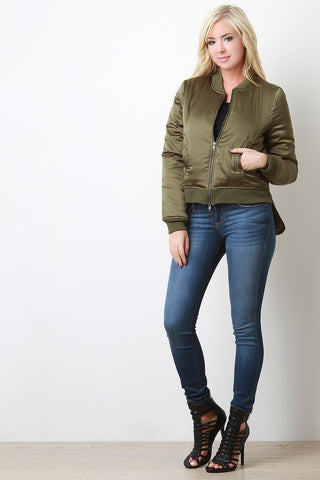 Puffy High-Low Bomber Jacket