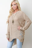 Shredded Loose Knit Long Sleeve Sweater