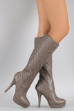 Bamboo Quilted Almond Toe Heeled Platform Boots