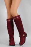 Bamboo Quilted Suede Zipper Trim Riding Knee High Boots