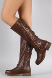 Bamboo Studded Contrast Zipper Riding Knee High Boots