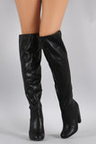 Bamboo Cuff Elastic Gore Chunky Heeled Knee High Boots