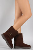 Bamboo Sweater Cuff Buckled Flat Ankle Boots